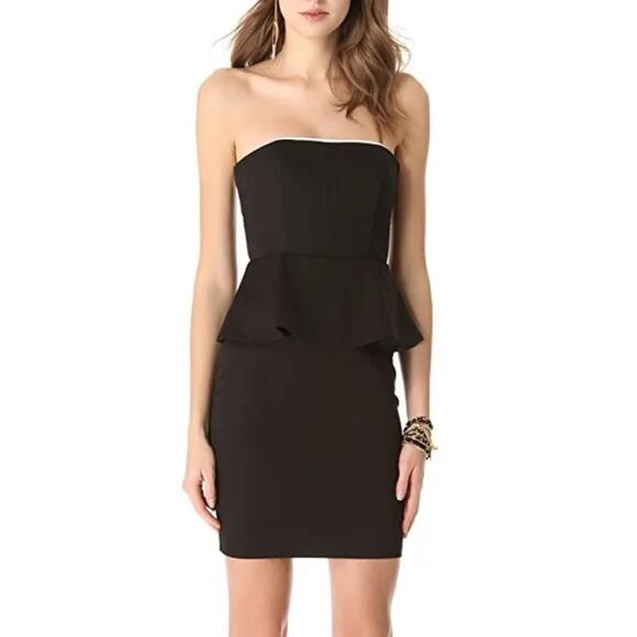 Alice + Olivia Black & White Strapless Peplum Sheath Dress Size 2 - Picture 1 of 14